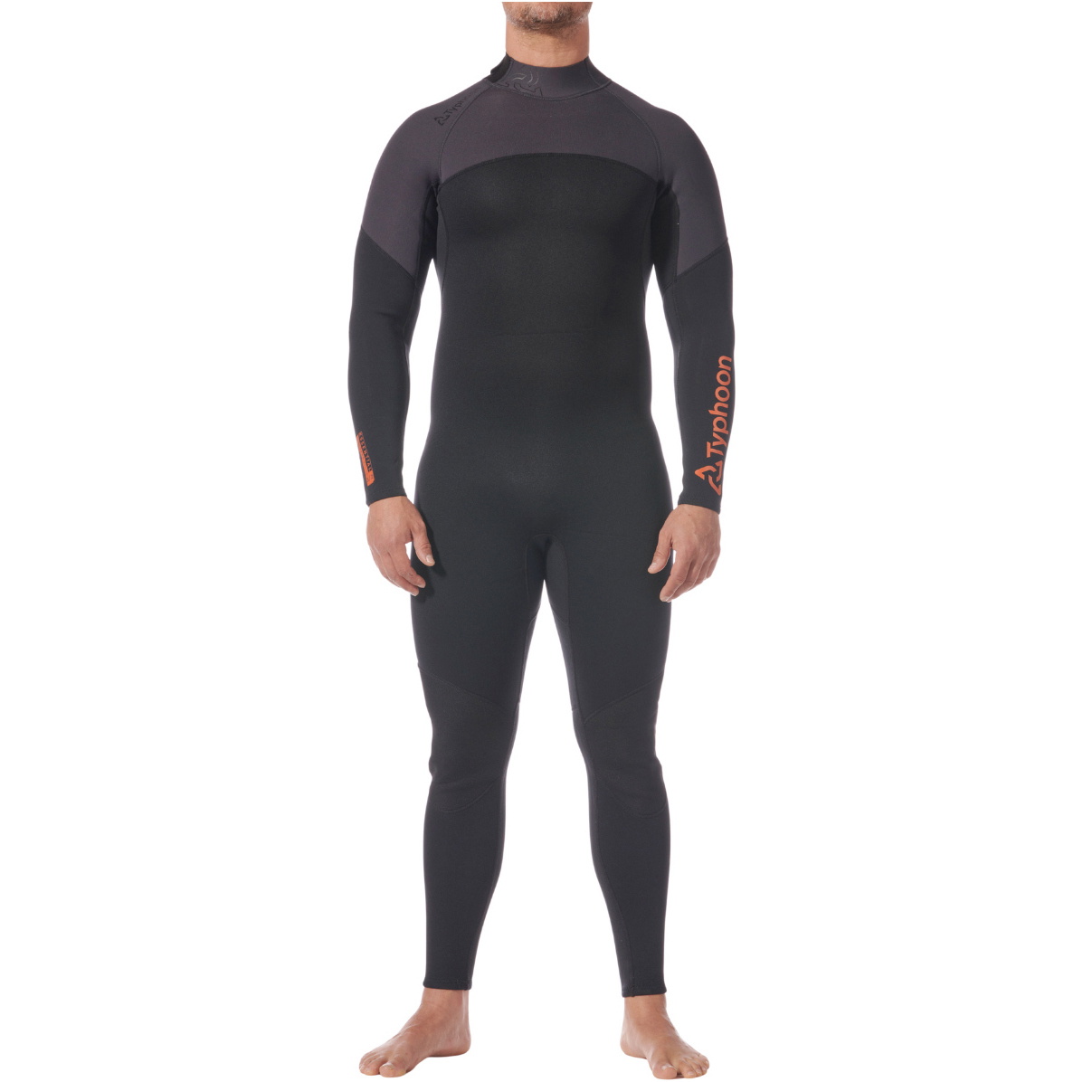 2026 Typhoon M&auml;nner Essential 3/2mm R&uuml;ckenrei&szlig;verschluss Neoprenanzug 250000 - Black / Solar
